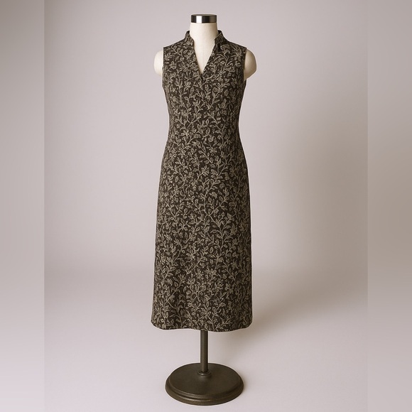 Vintage Laura Ashley Brown Floral Sleeveless Midi Dress Size 6‎ V-Neck Cottage - Picture 2 of 11